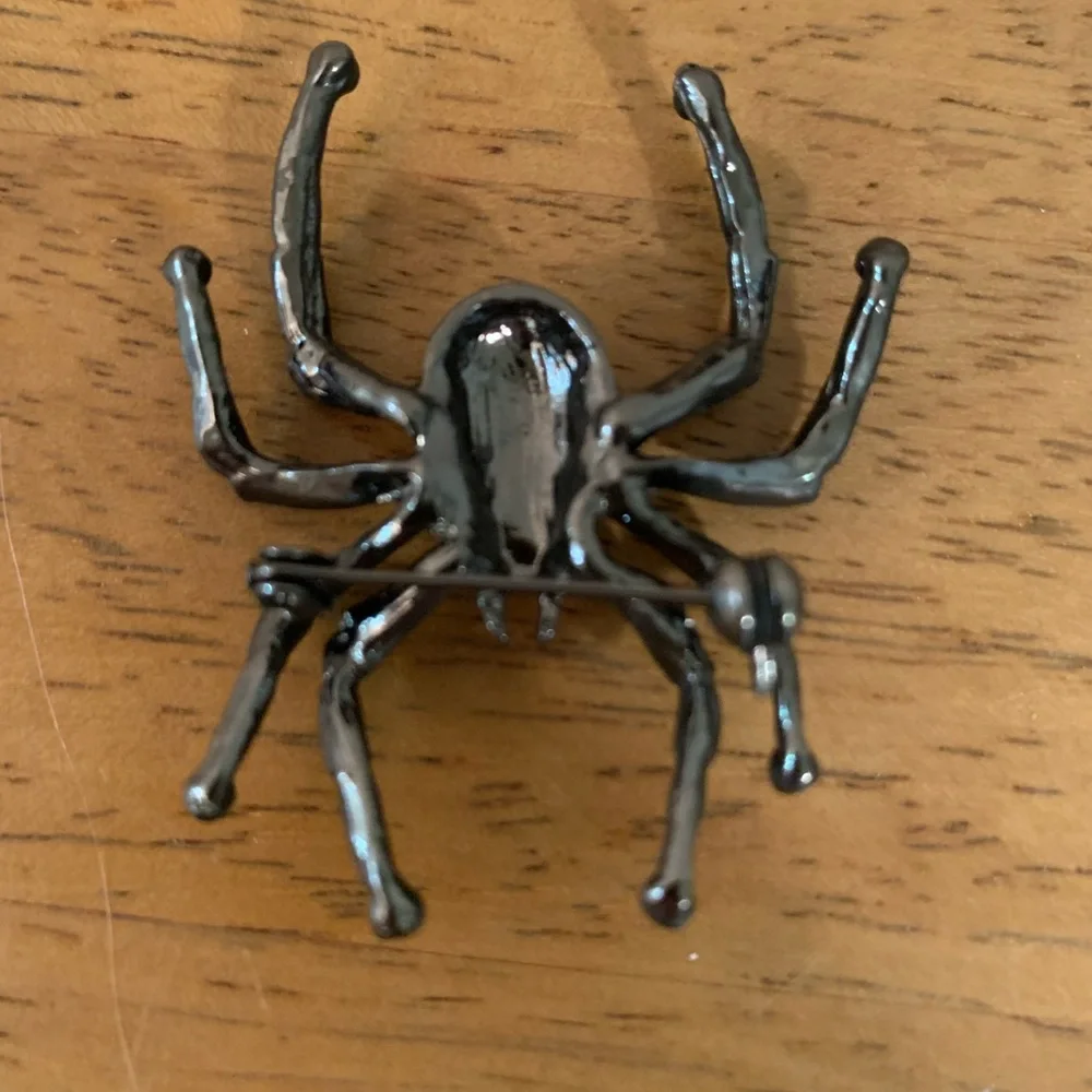 Spider Brooch Pin Black with Rhinestones
